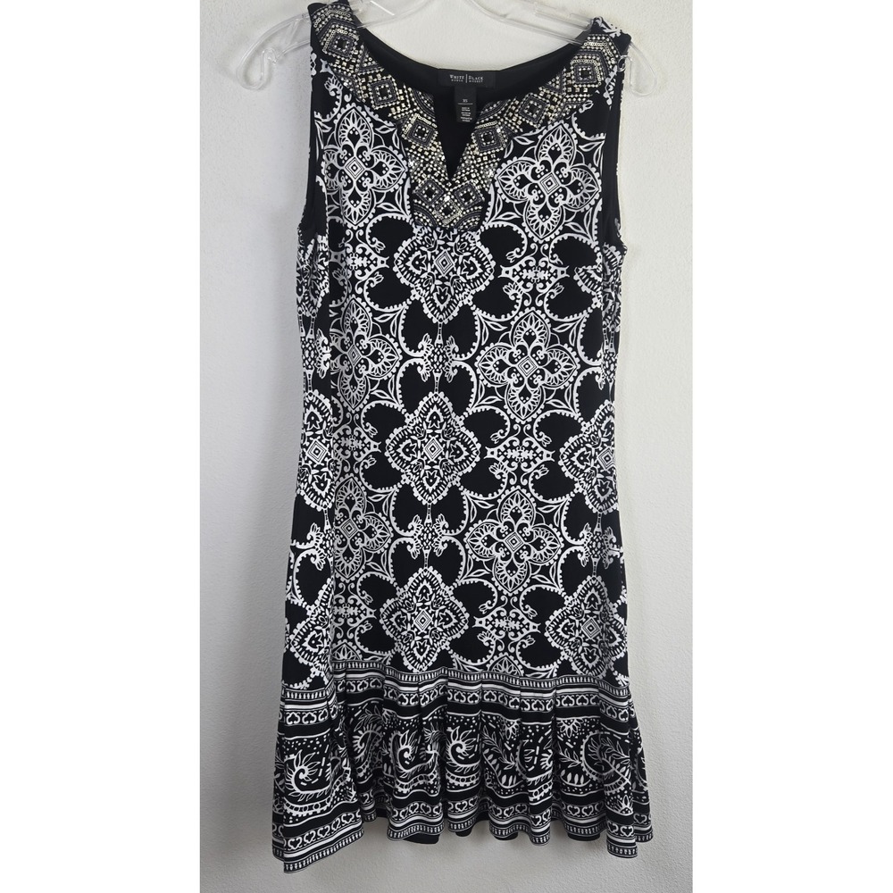 Women's White House Black Market Sleeveless Embellished‎ Pleat Hem Dress Size XS